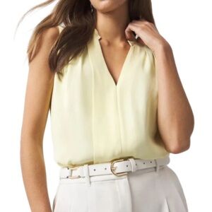 NEW WHBM Sleeveless Pleat Front Shell Blouse Lemon Spritz Pastel Yellow Size S